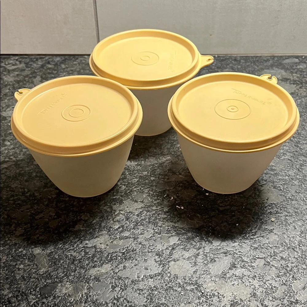 Tupperware set of 3 semi sheer  and Yellow Storage Set